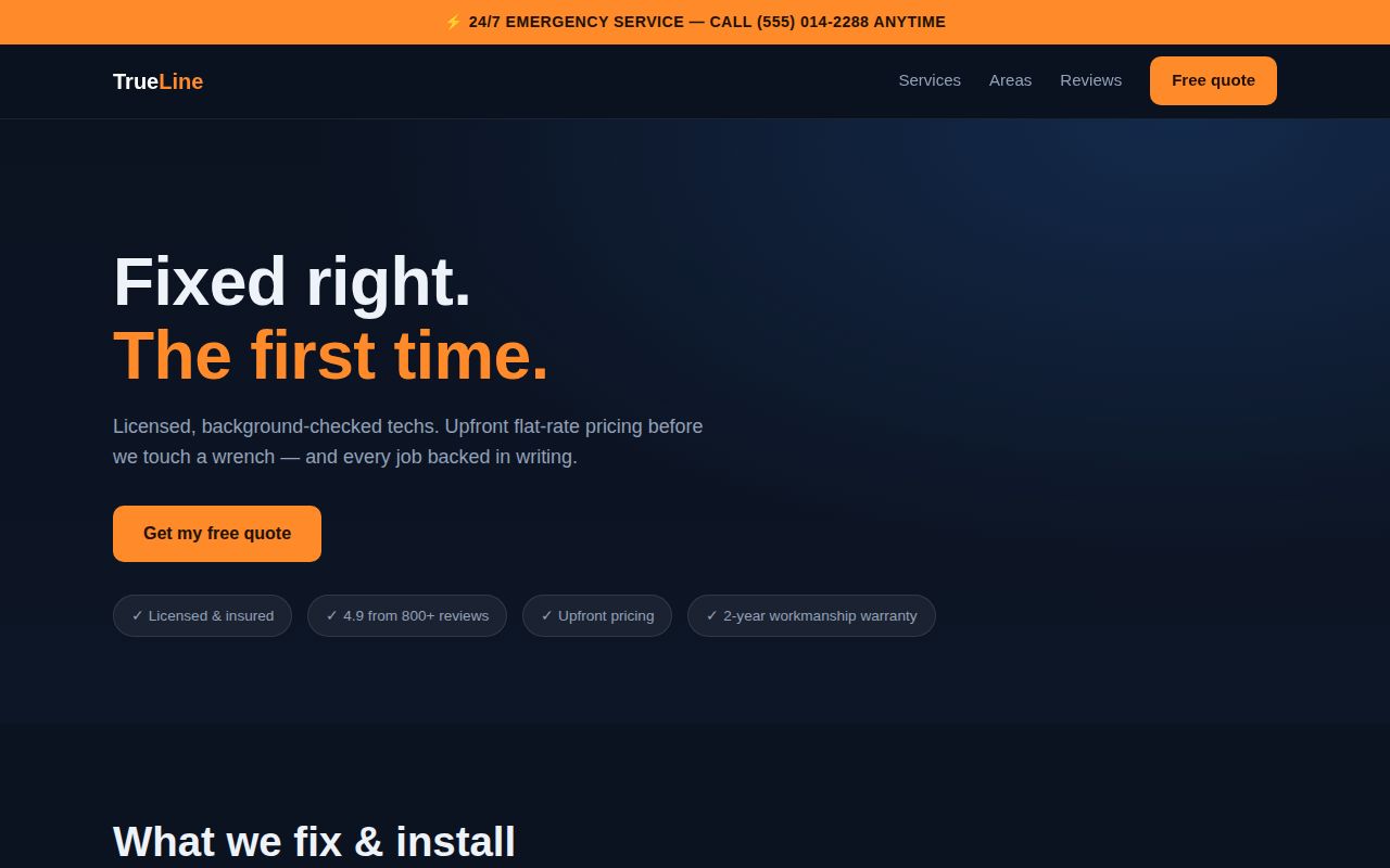 Trades & Service template live preview